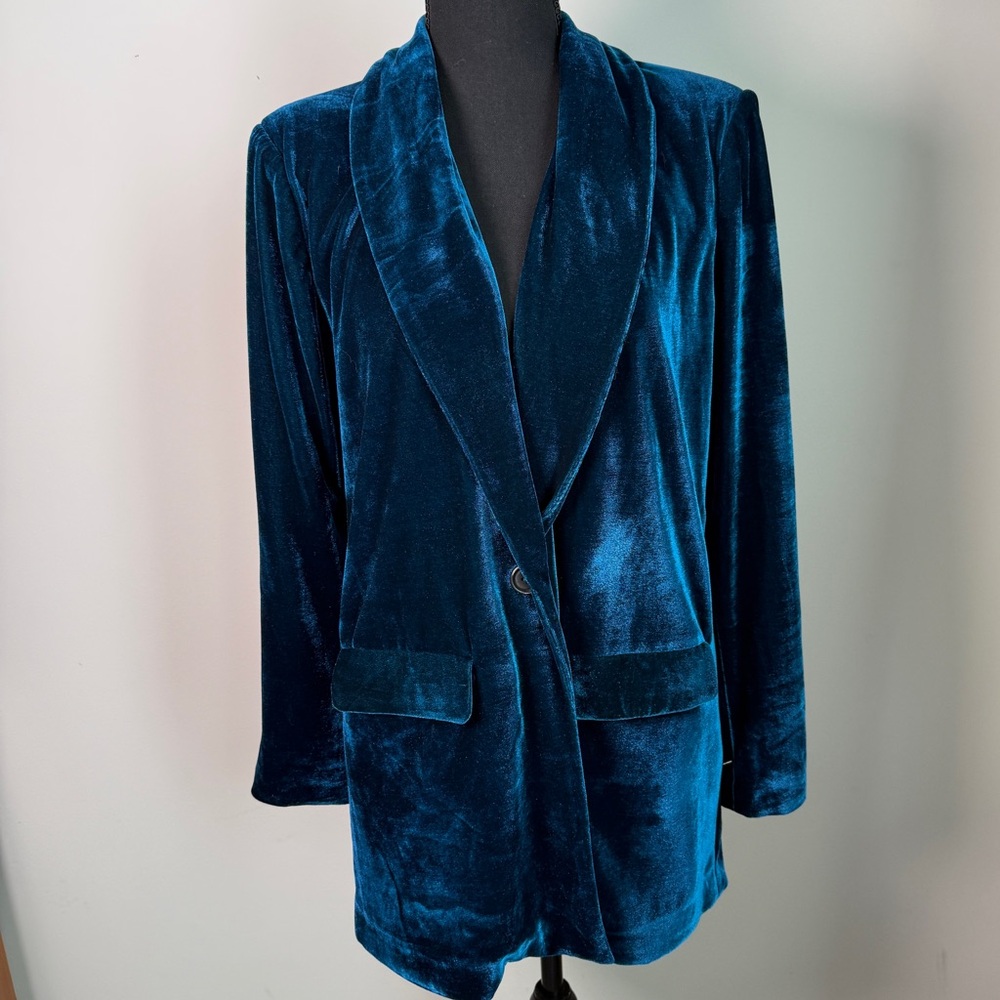 Anthropologie Endless Rose Teal Velvet Blazer Small | Quiet Luxury
